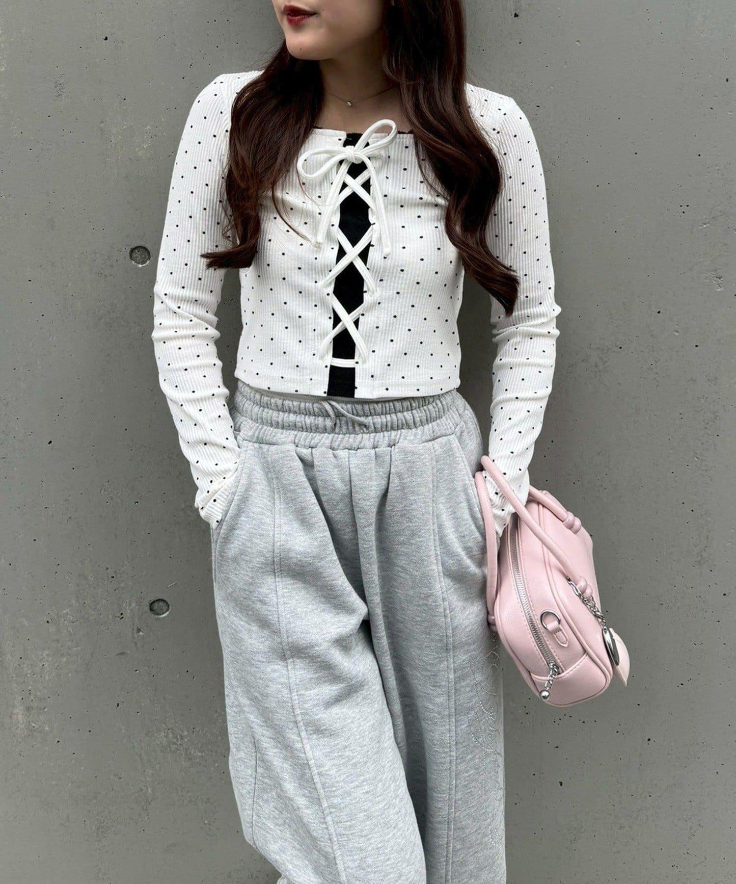 繫帶拼接羅紋上衣