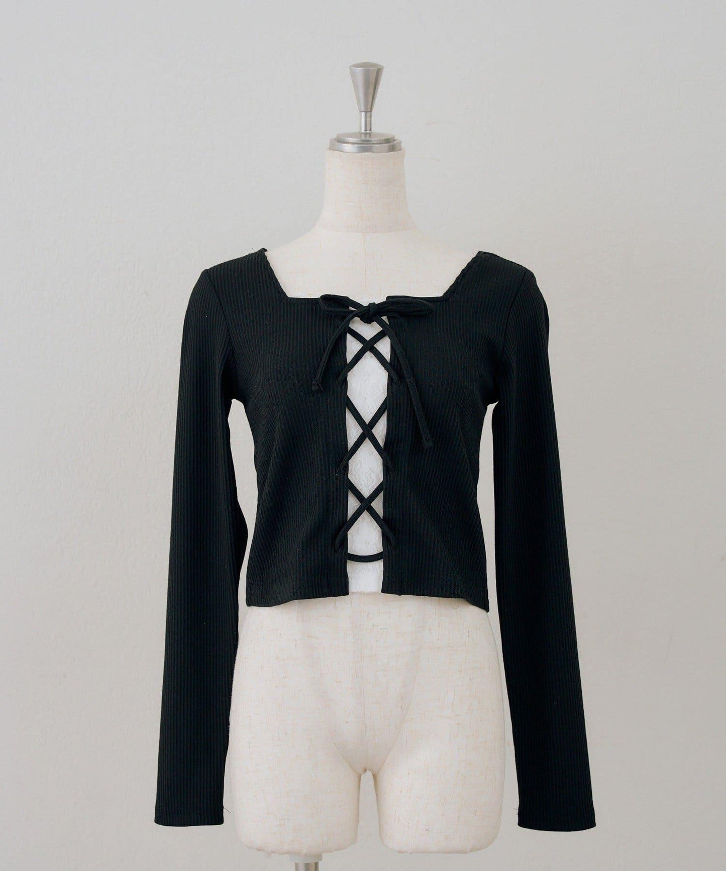 繫帶拼接羅紋上衣