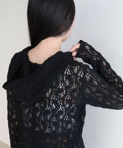 棉質蕾絲連帽上衣