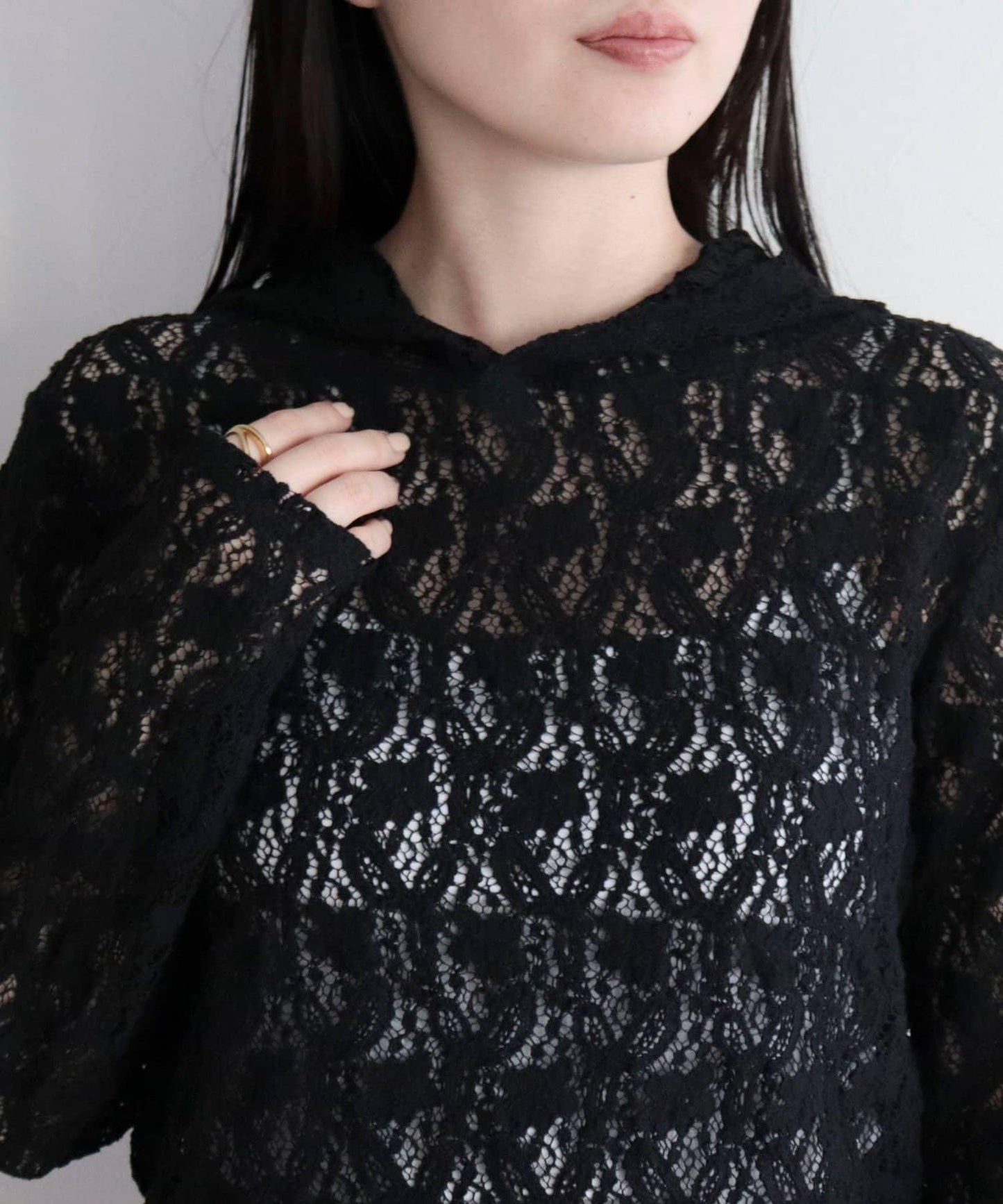 棉質蕾絲連帽上衣