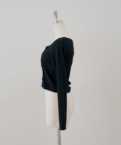 繫帶拼接羅紋上衣