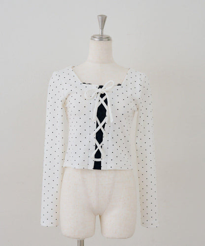 繫帶拼接羅紋上衣