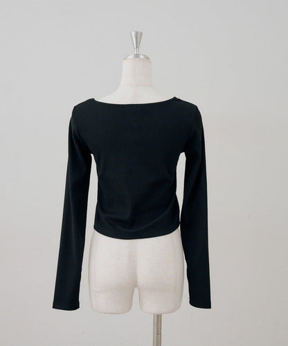 繫帶拼接羅紋上衣