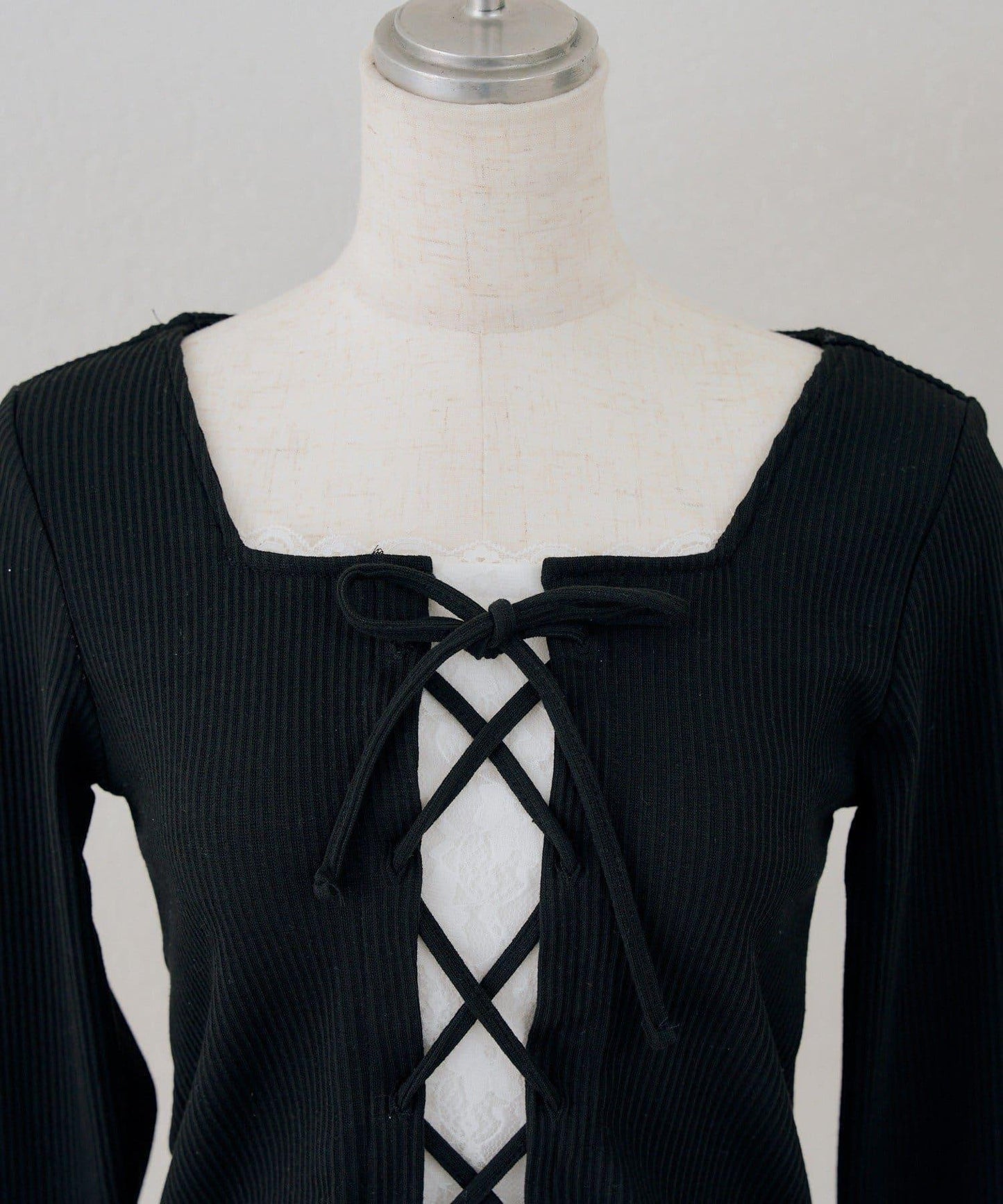 繫帶拼接羅紋上衣