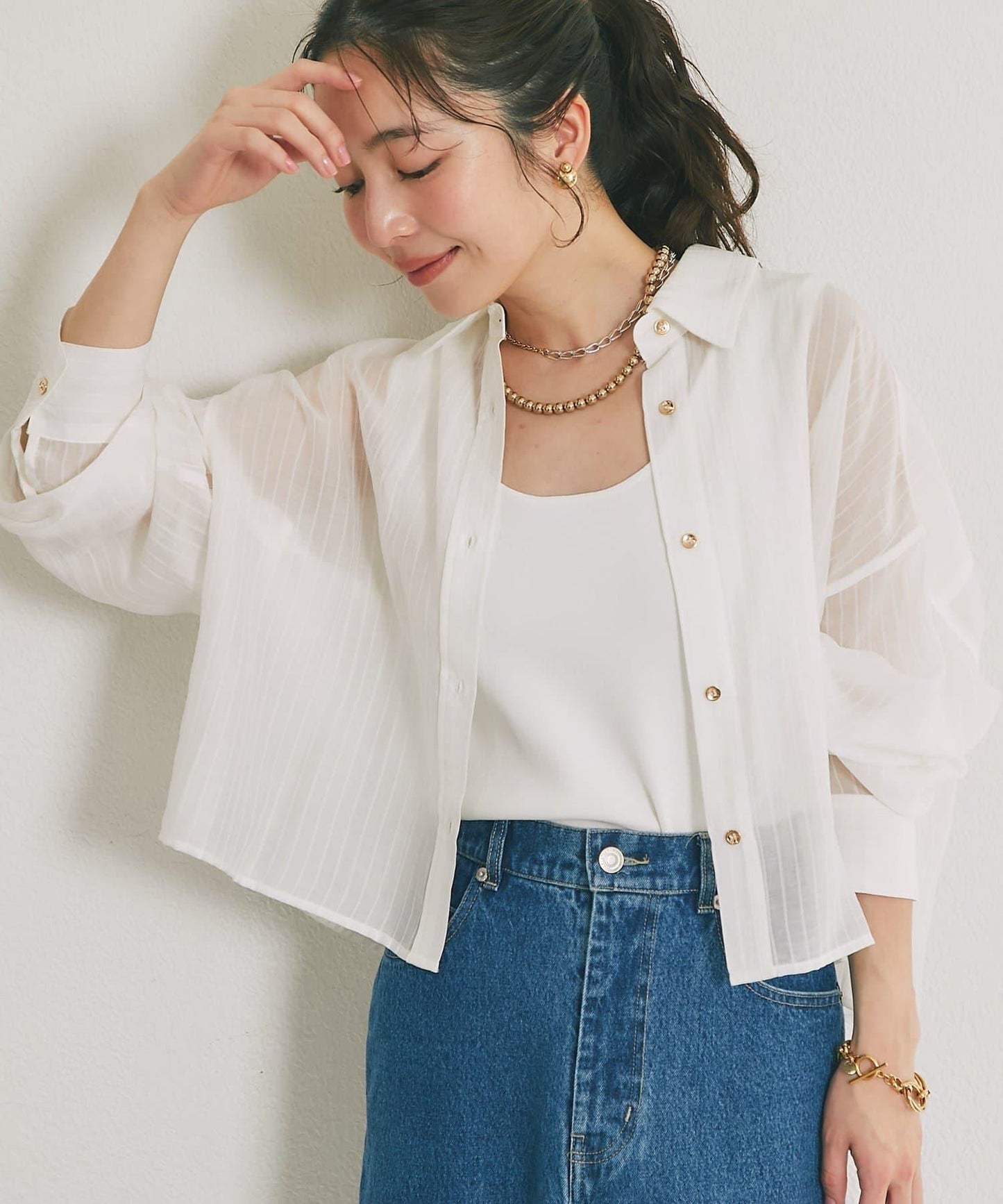 條紋輕透短款襯衫