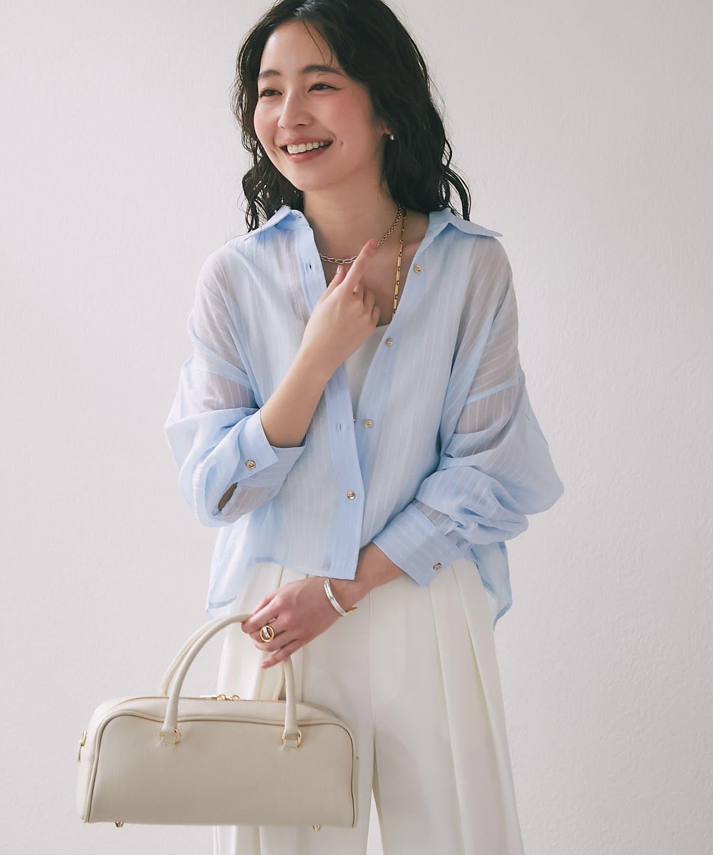 條紋輕透短款襯衫