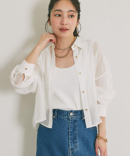 條紋輕透短款襯衫