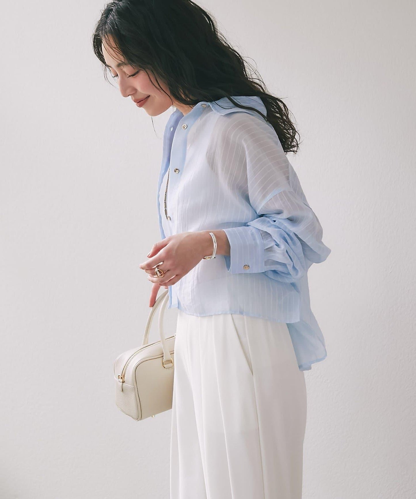 條紋輕透短款襯衫