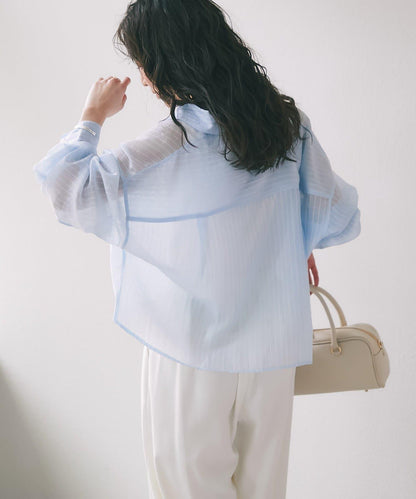 條紋輕透短款襯衫