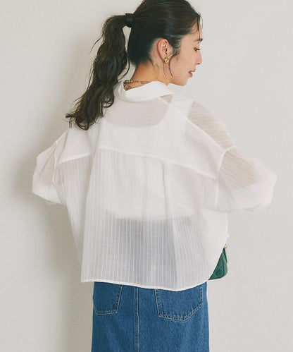 條紋輕透短款襯衫