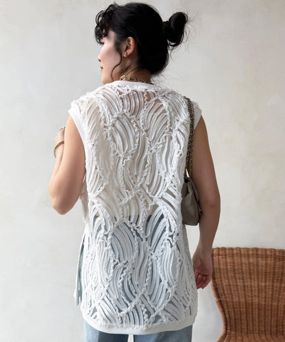 提花中長款背心