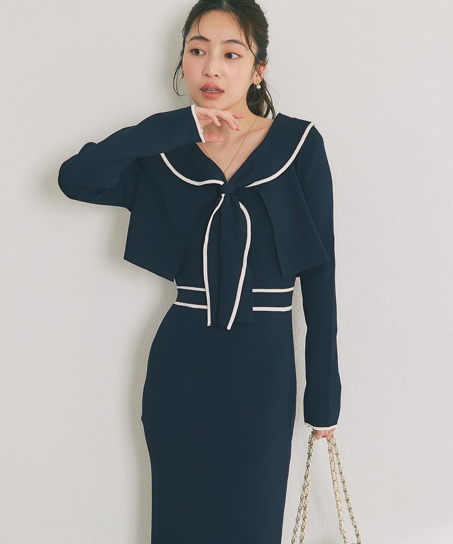 拼色 針織 套裝連衣裙