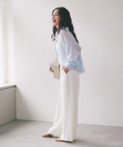 條紋輕透短款襯衫