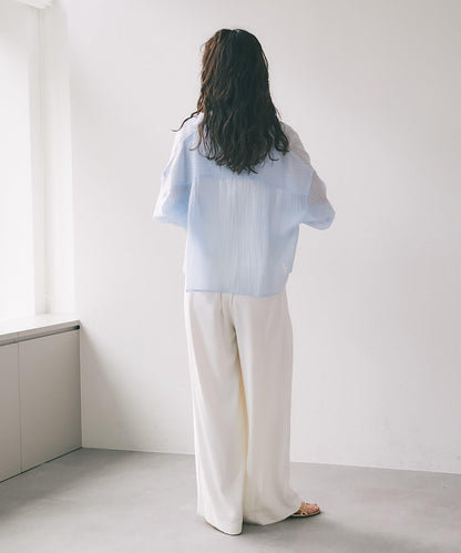 條紋輕透短款襯衫