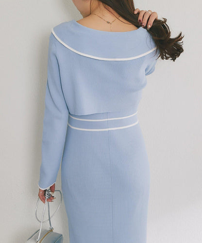 拼色 針織 套裝連衣裙