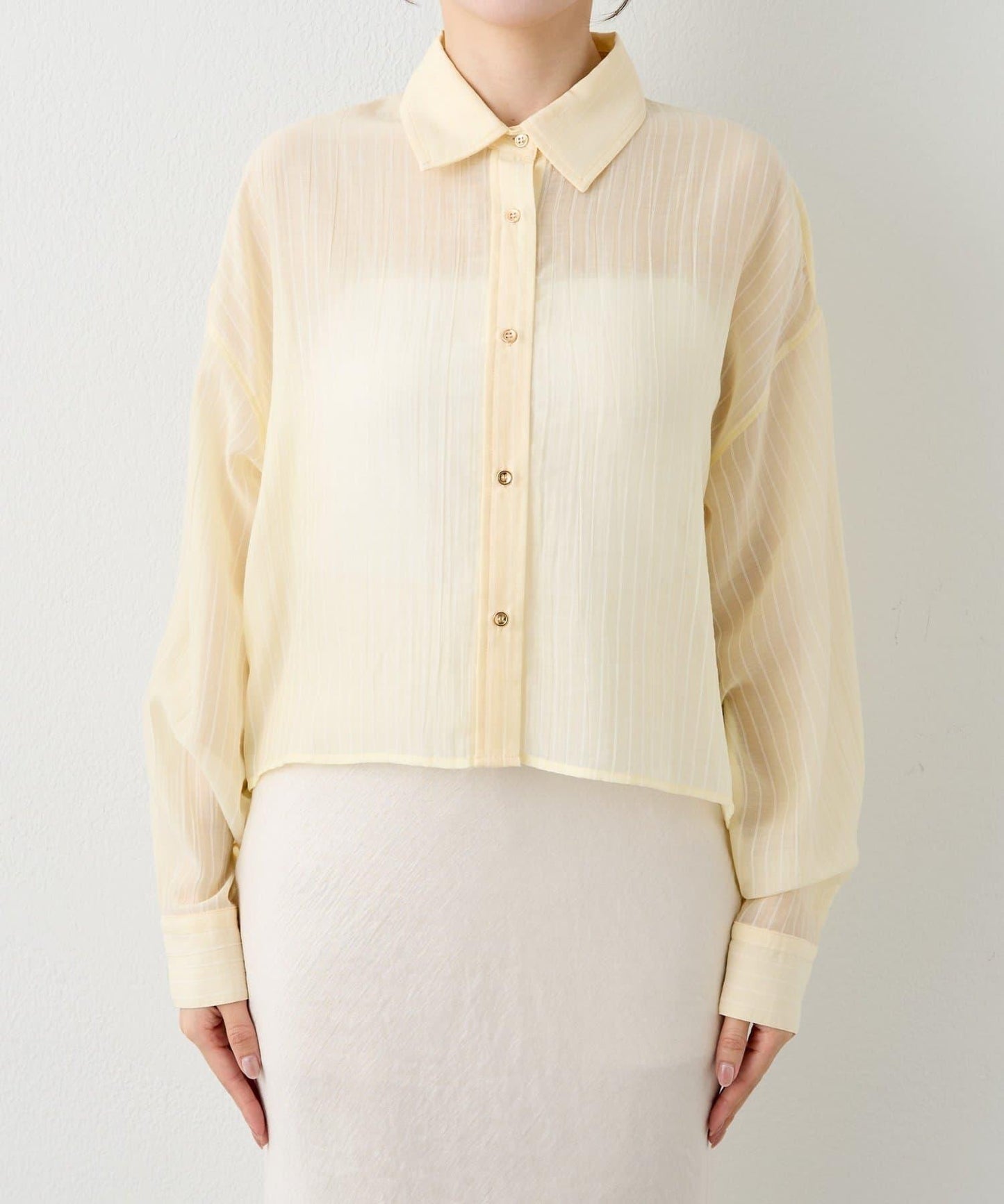 條紋輕透短款襯衫