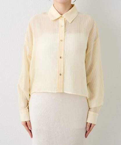 條紋輕透短款襯衫