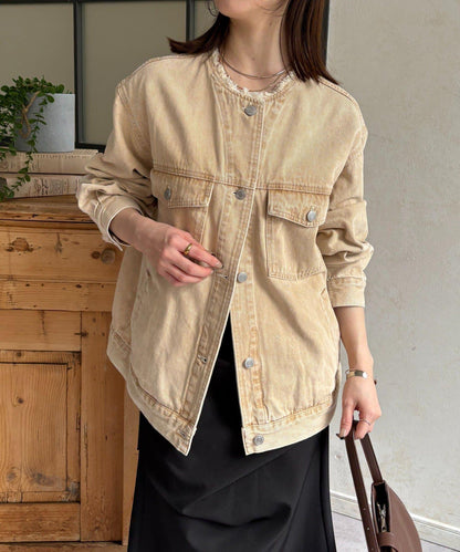 無領流蘇牛仔夾克