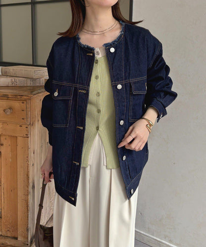 無領流蘇牛仔夾克