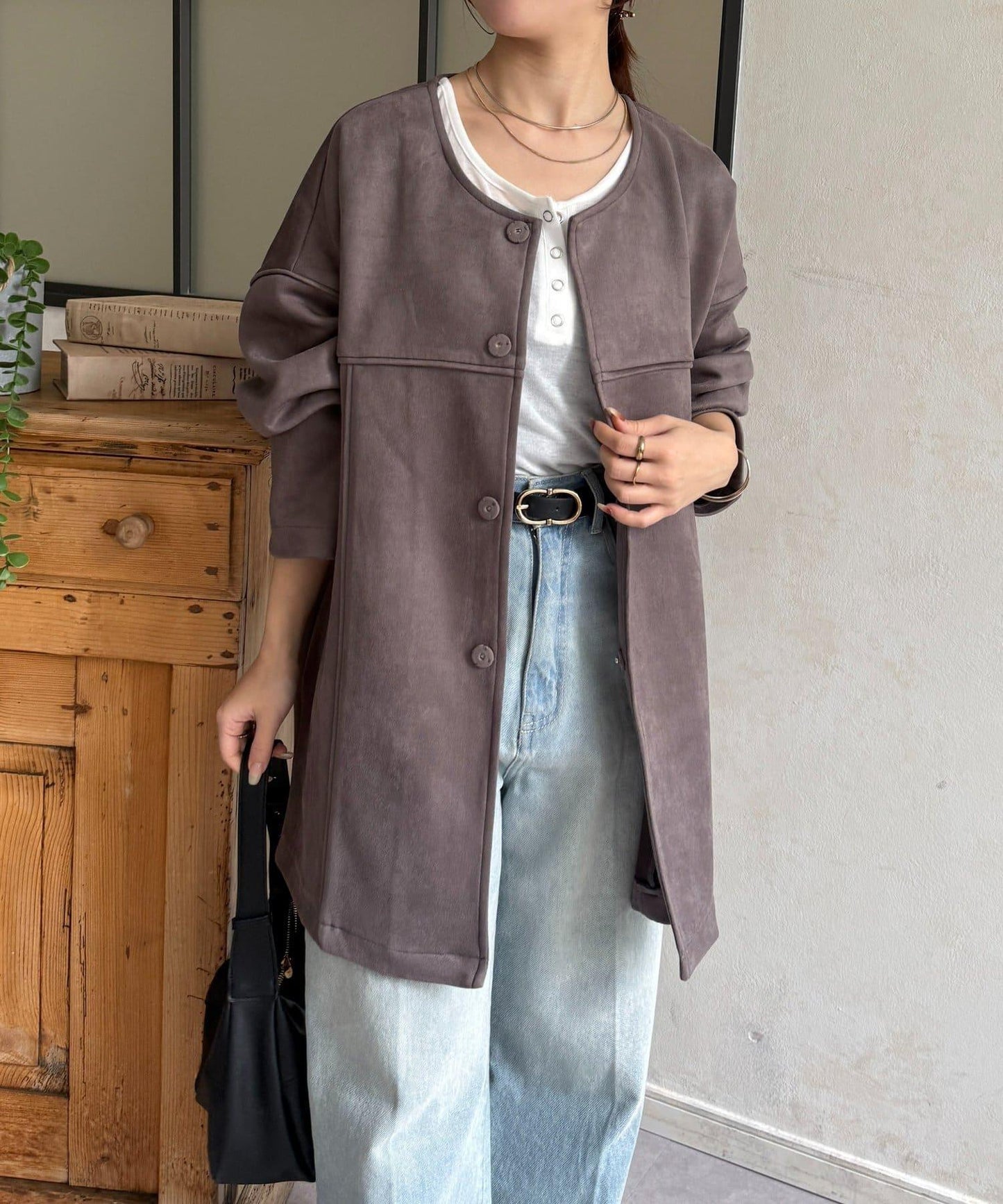 FS 無領中長款大衣