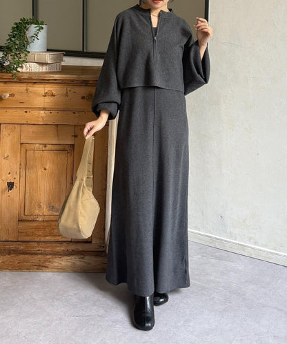 圓領半拉鍊針織套裝