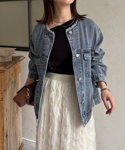 無領流蘇牛仔夾克