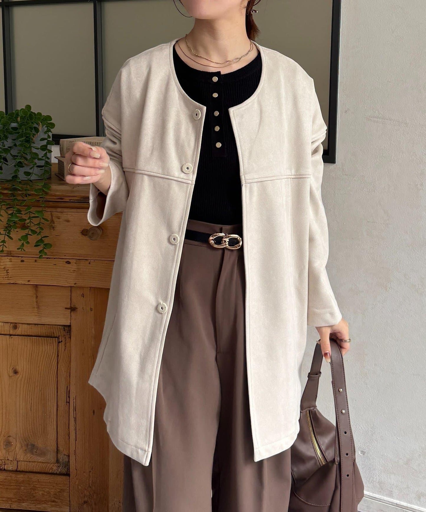 FS 無領中長款大衣