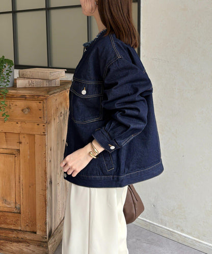 無領流蘇牛仔夾克