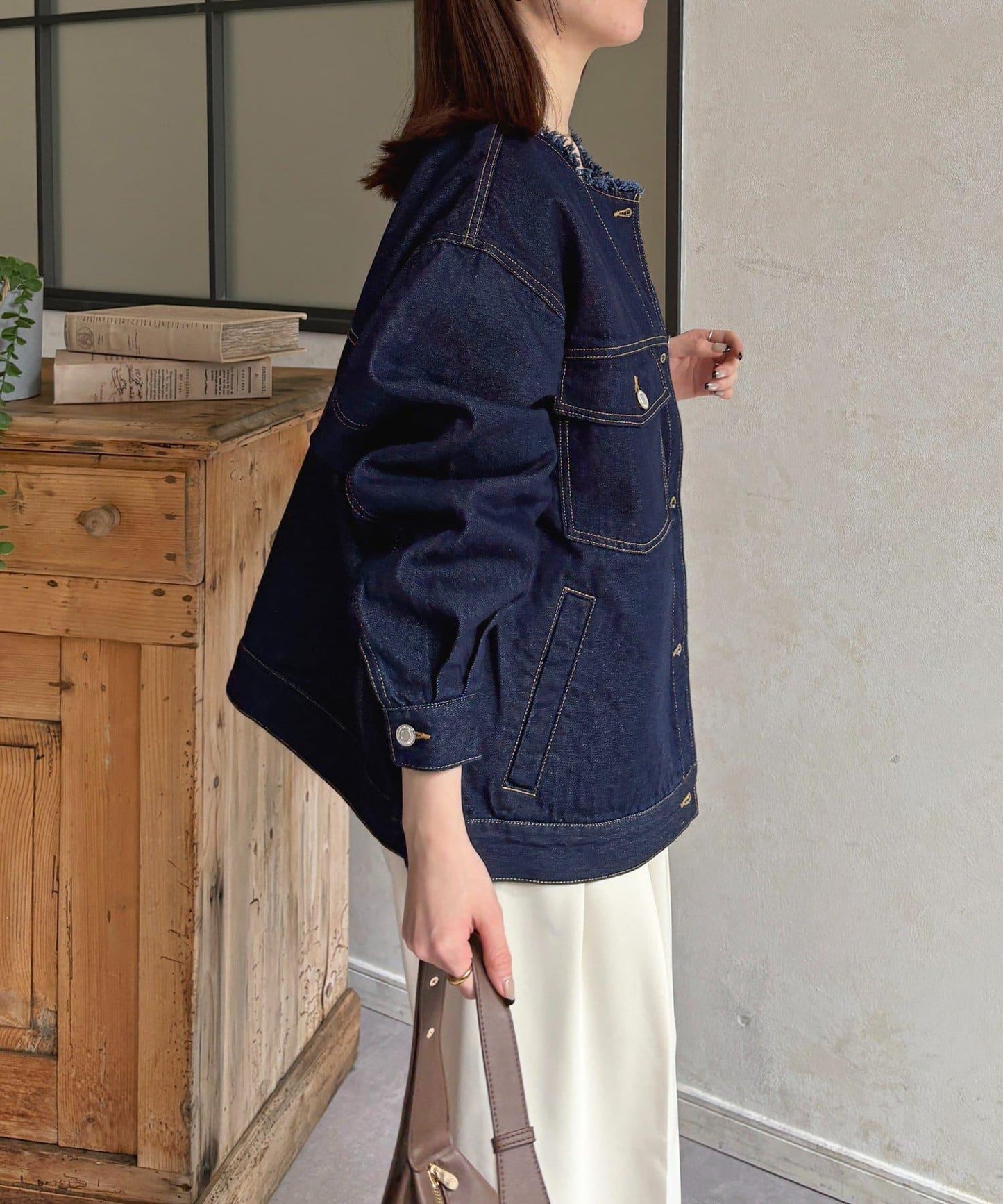 無領流蘇牛仔夾克