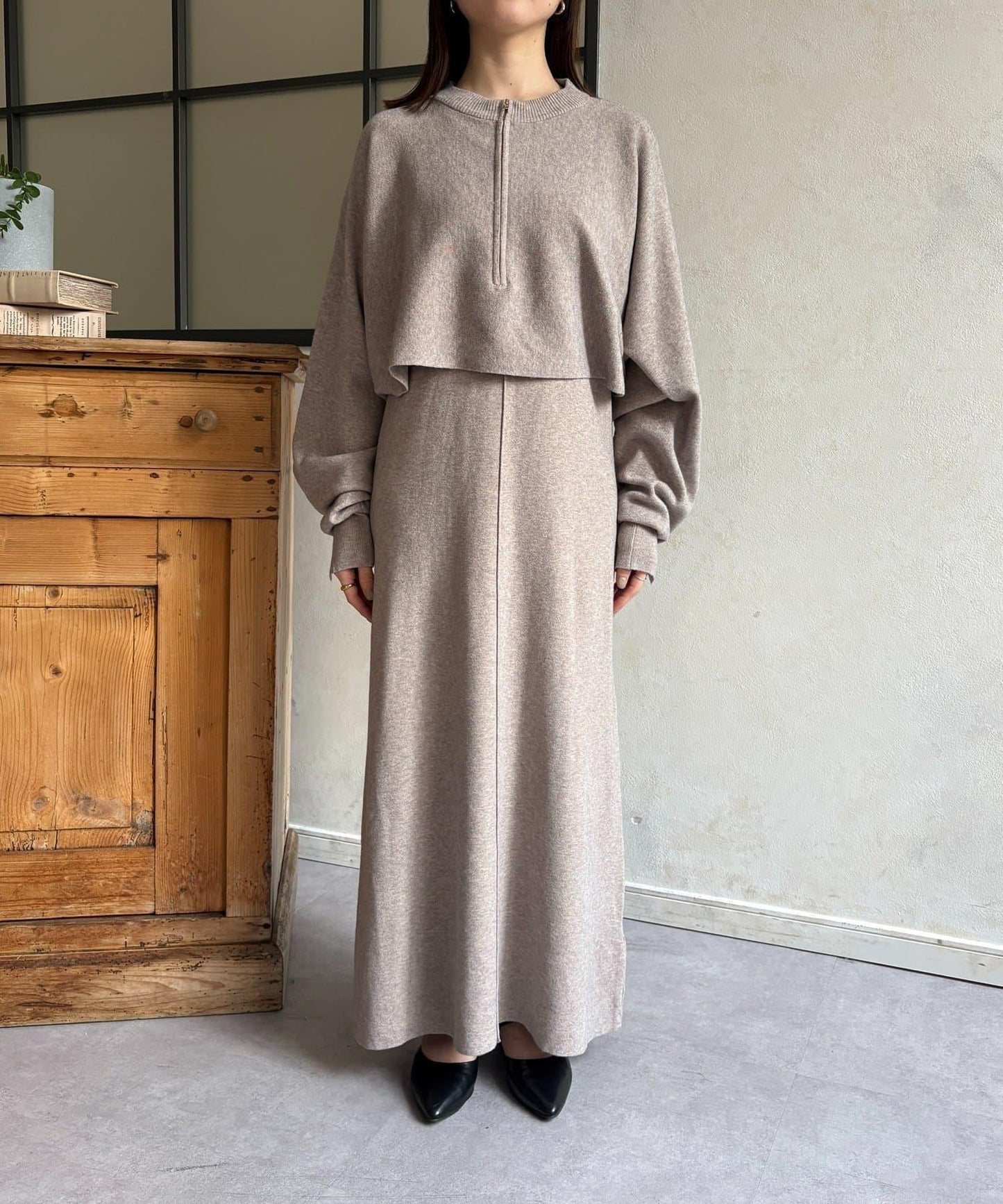 圓領半拉鍊針織套裝