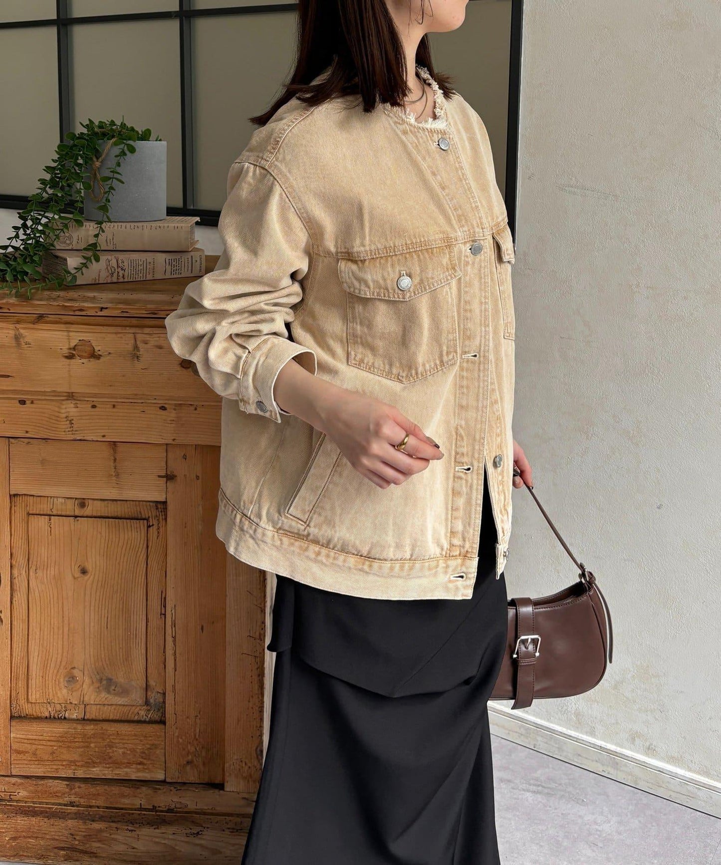 無領流蘇牛仔夾克