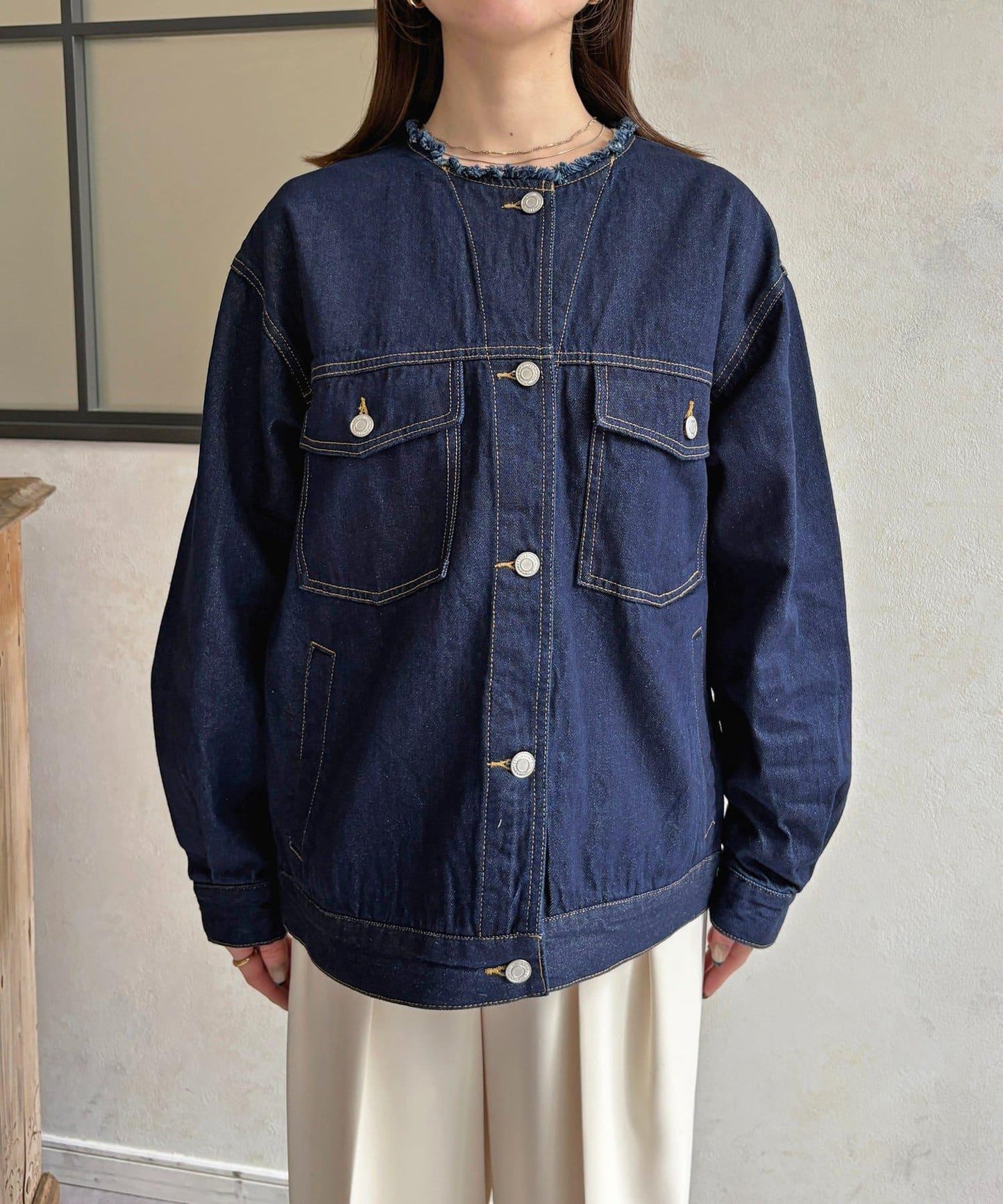 無領流蘇牛仔夾克