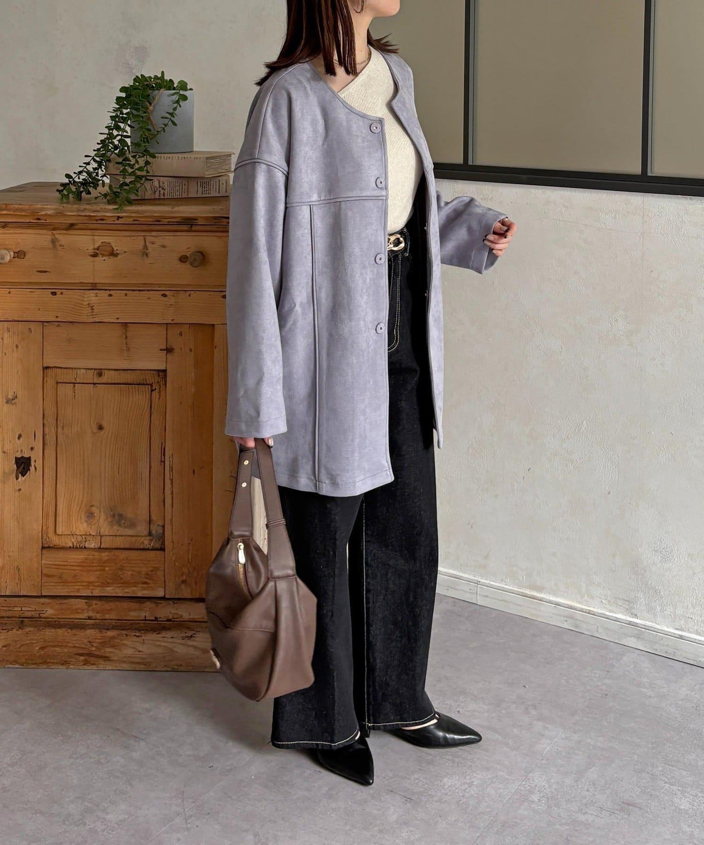 FS 無領中長款大衣