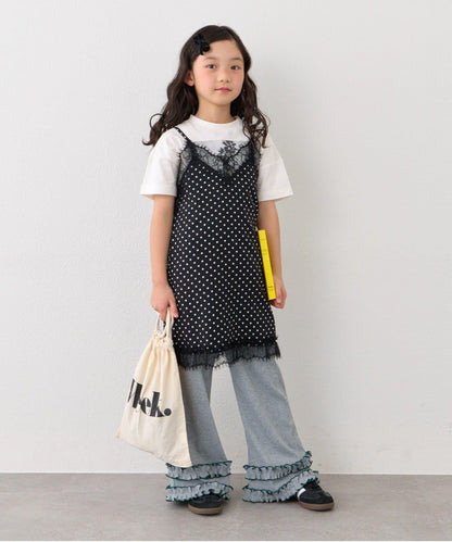 褲腳荷葉邊撞色走線微喇羅紋褲子