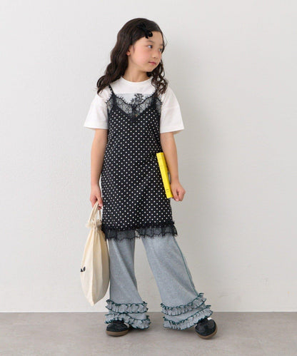 褲腳荷葉邊撞色走線微喇羅紋褲子