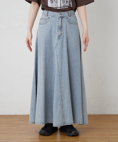 改造風柔軟牛仔長款傘擺半身裙