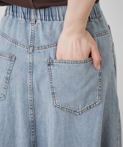 改造風柔軟牛仔長款傘擺半身裙