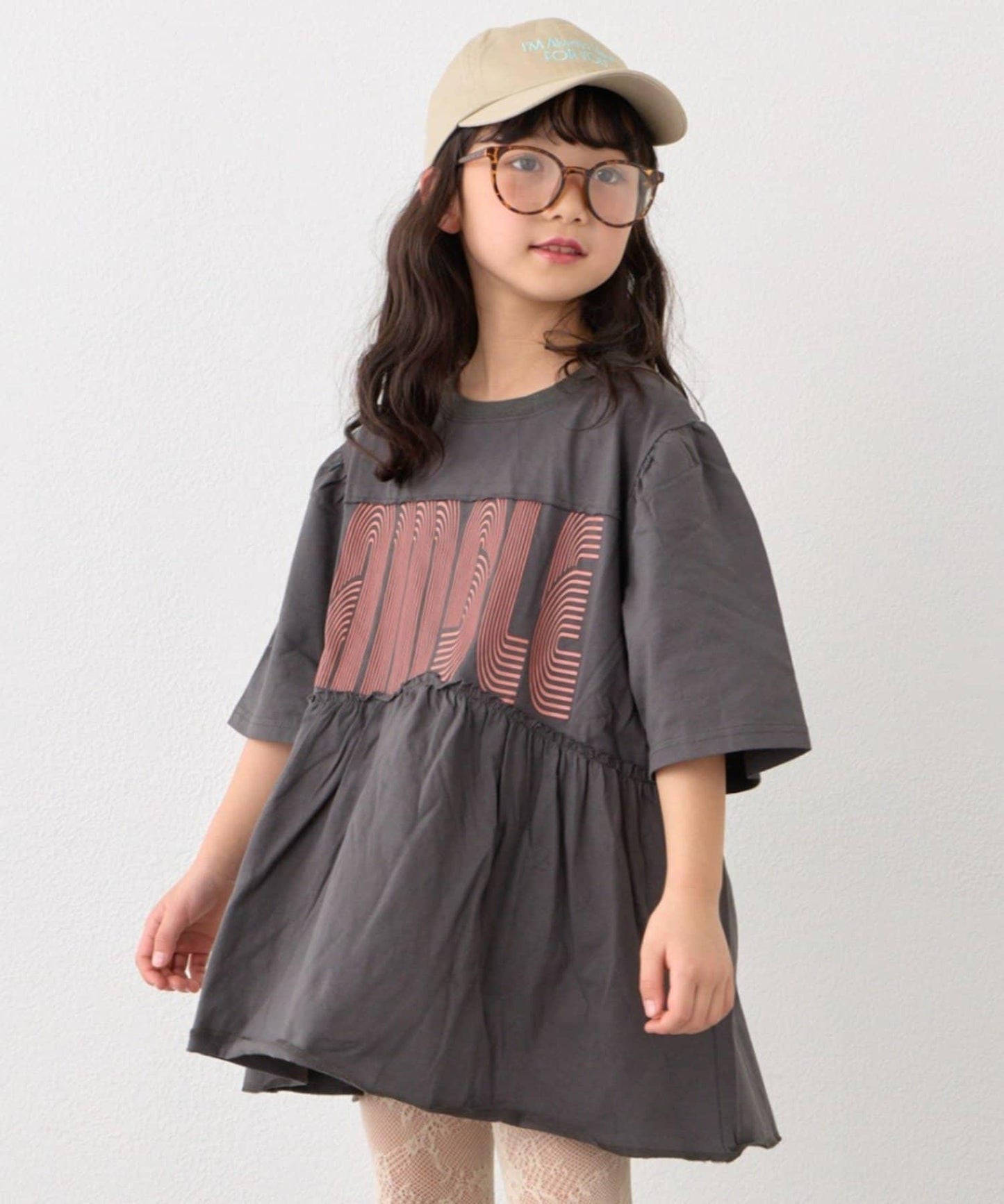 KIDS 厚印Logo 五分袖 罩衫連衣裙