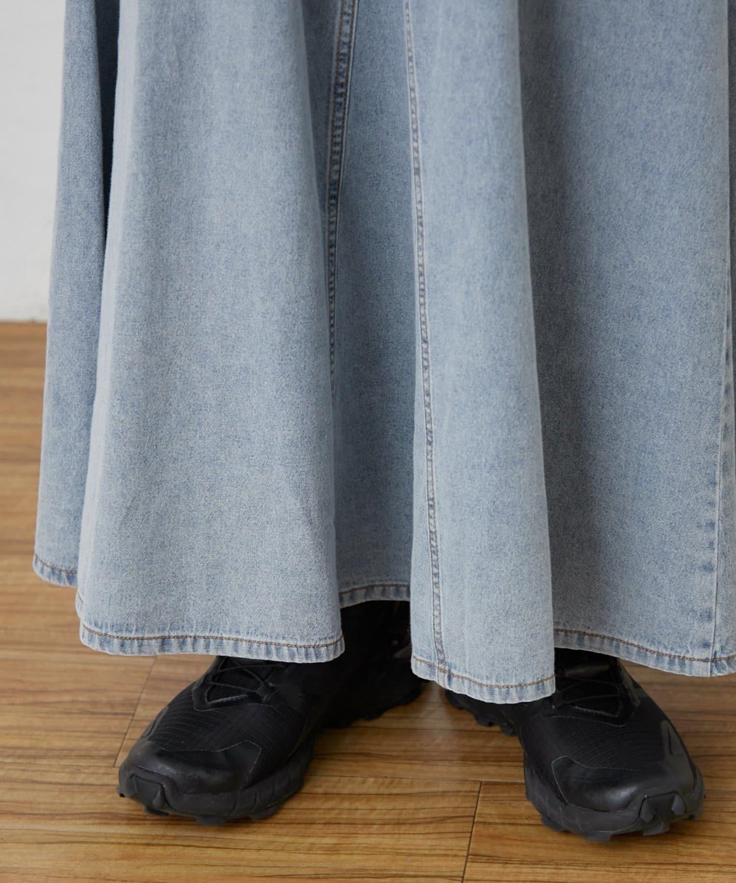 改造風柔軟牛仔長款傘擺半身裙