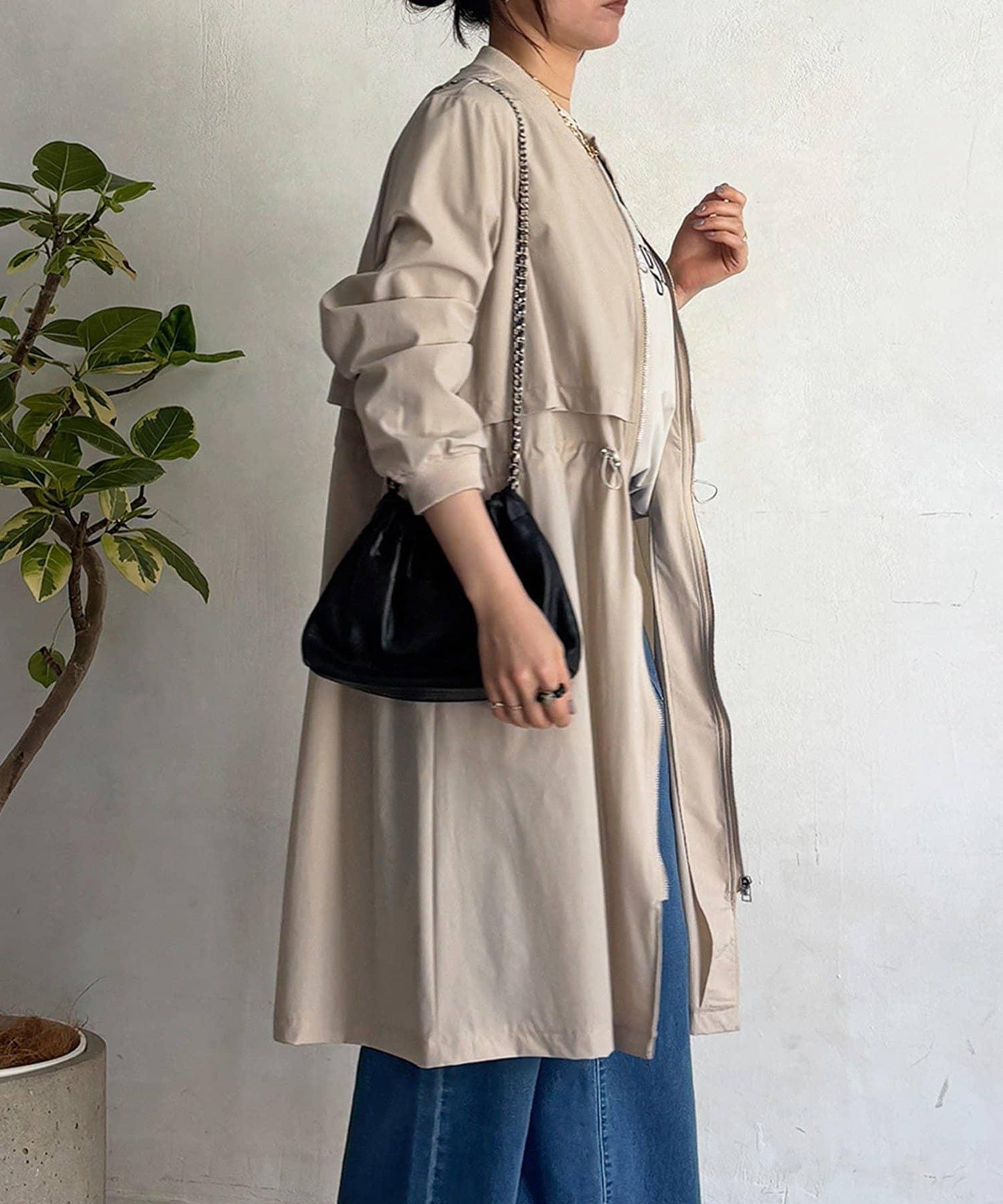 腰部抽繩設計 大衣