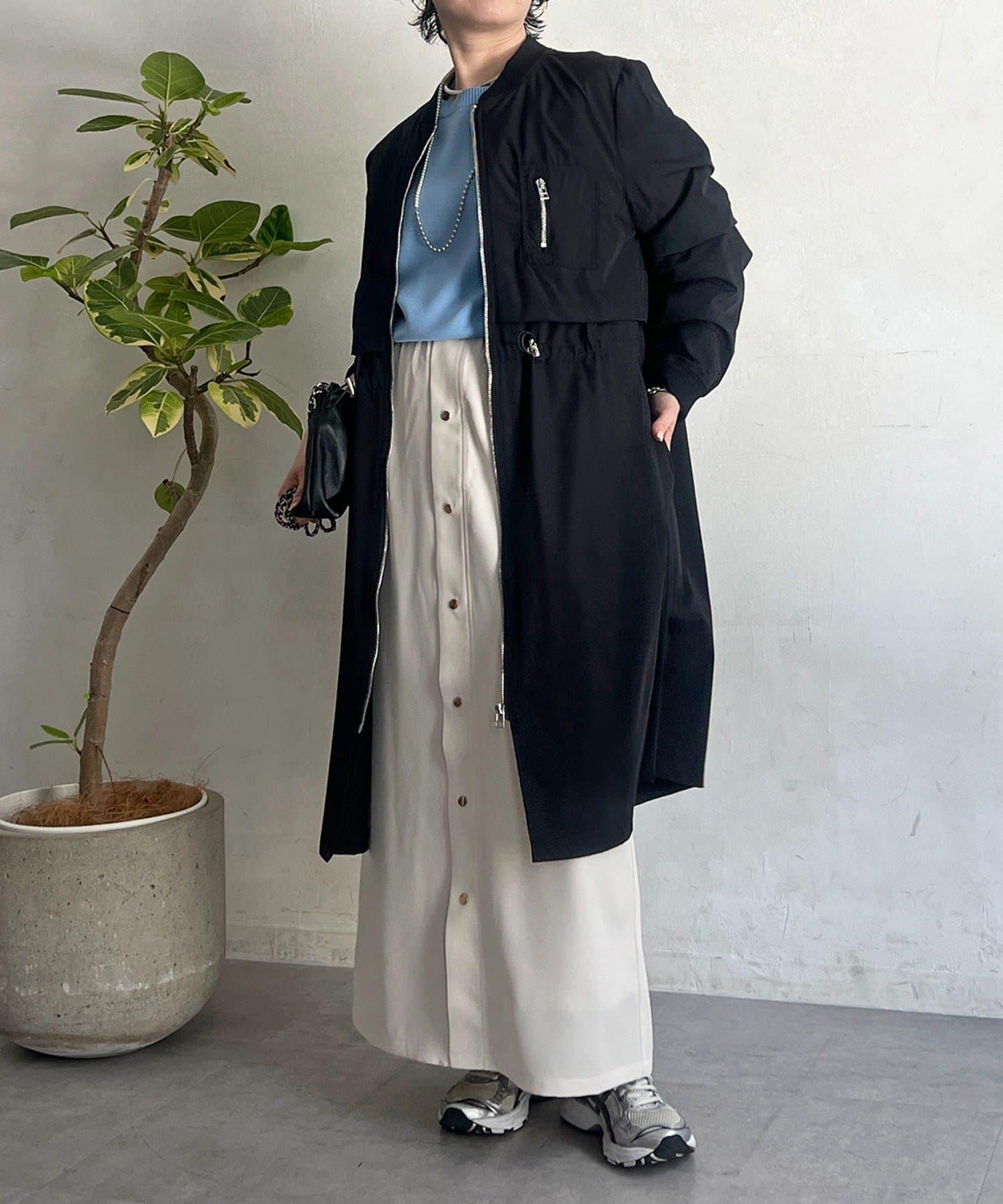 腰部抽繩設計 大衣