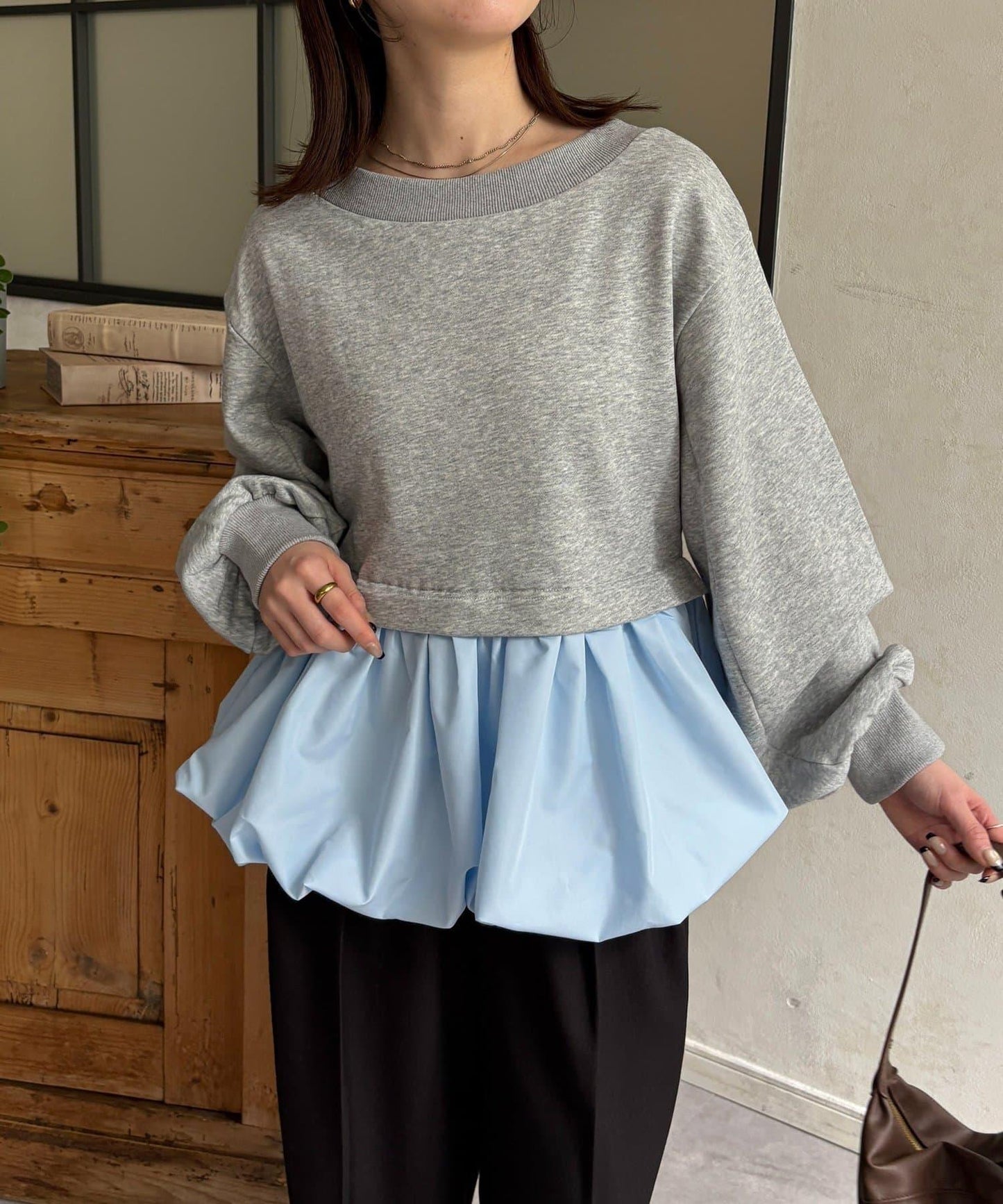 下襬氣球船領毛圈套頭上衣