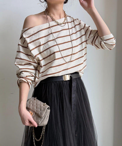 多色條紋露肩T恤