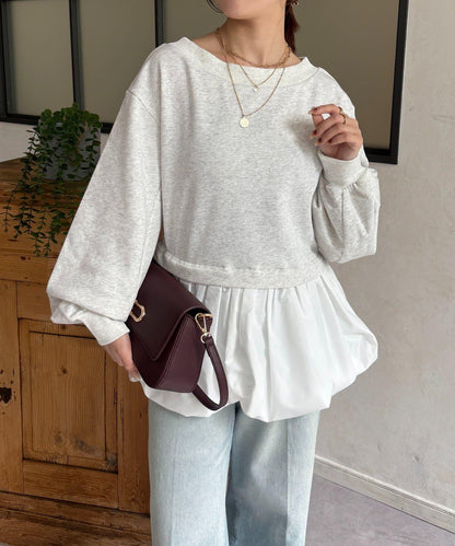 下襬氣球船領毛圈套頭上衣