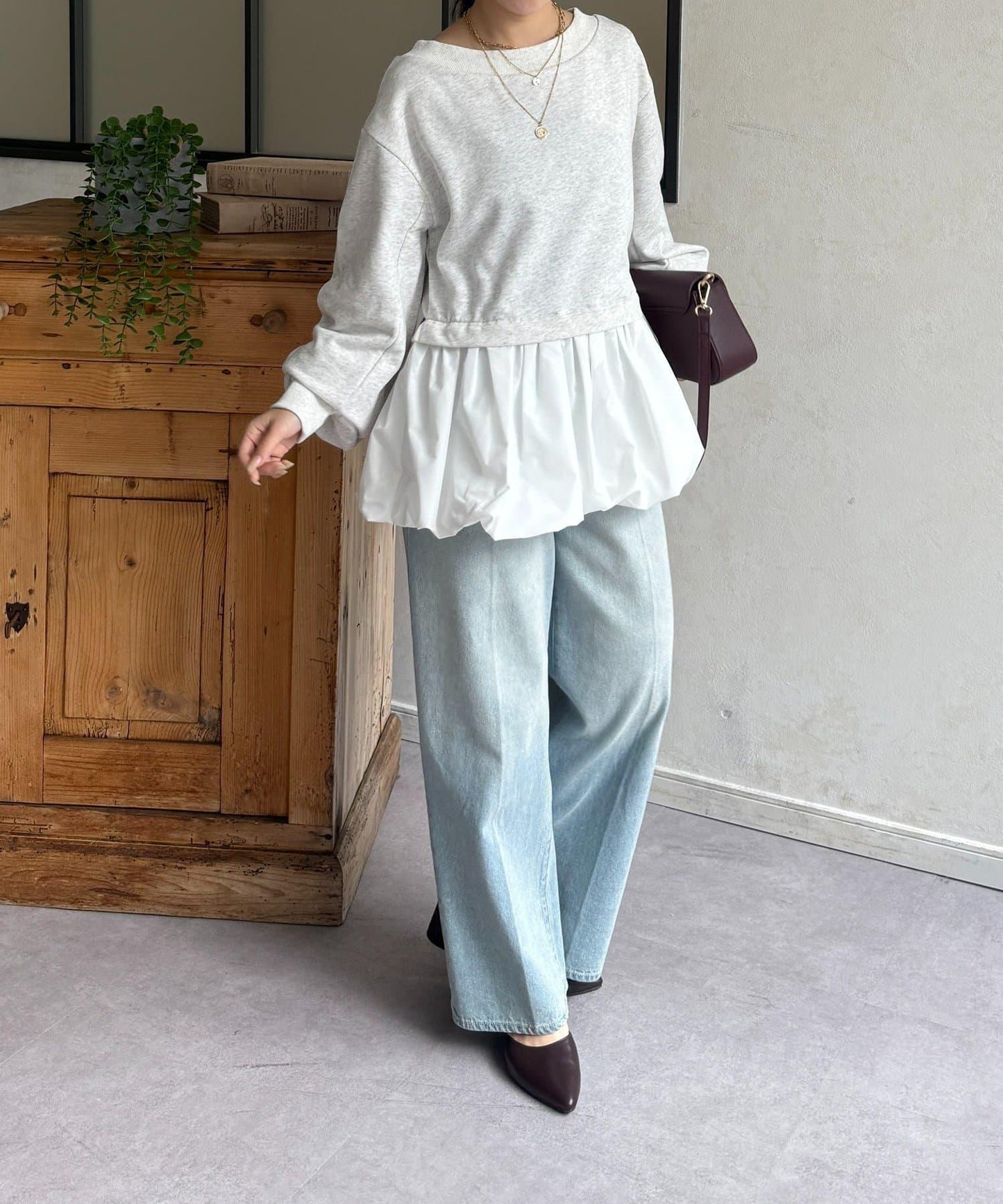 下襬氣球船領毛圈套頭上衣