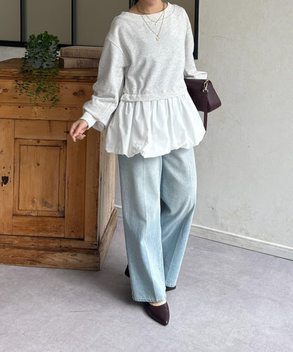 下襬氣球船領毛圈套頭上衣