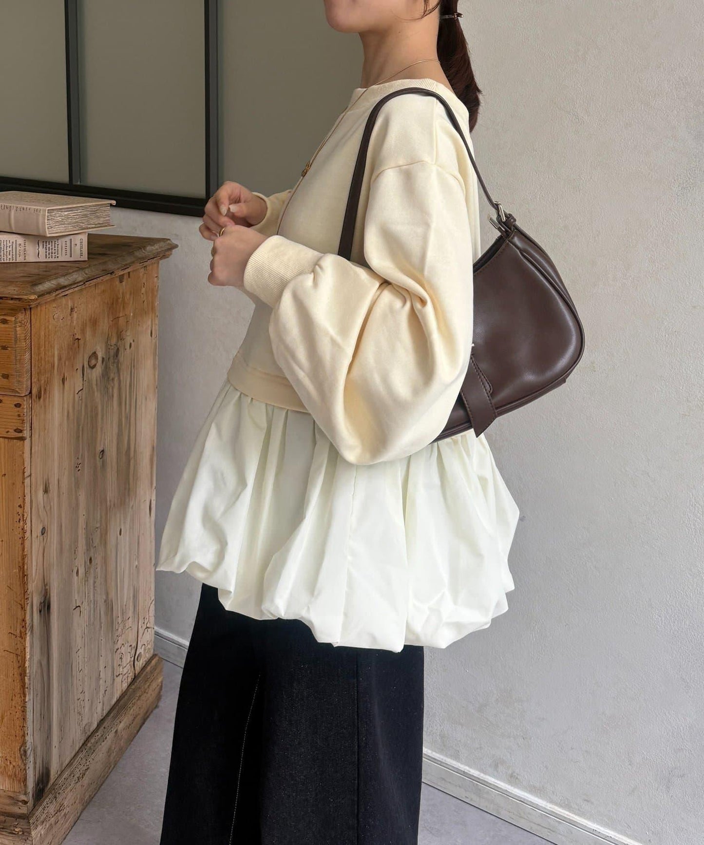 下襬氣球船領毛圈套頭上衣