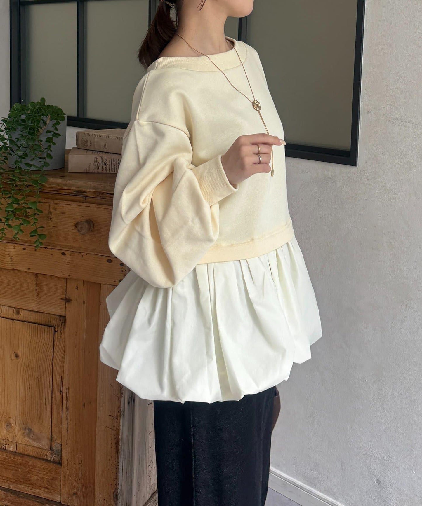下襬氣球船領毛圈套頭上衣