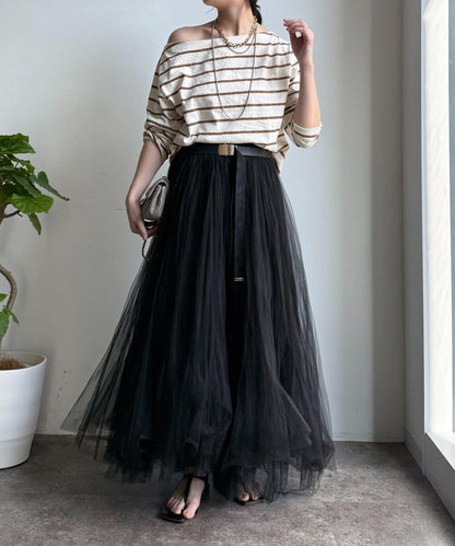 多色條紋露肩T恤