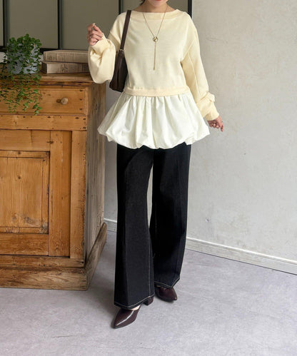 下襬氣球船領毛圈套頭上衣